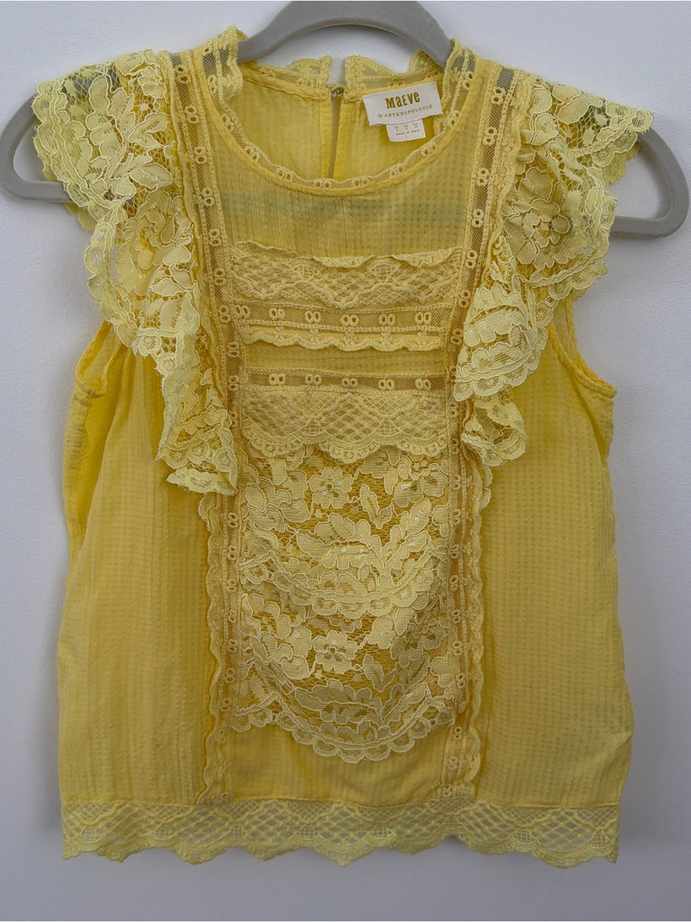 Maeve Pale Yellow Lace Flutter Sleeve Top